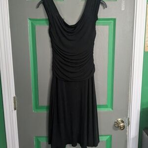 Black Ruched Cowl Neck Sheath Dress